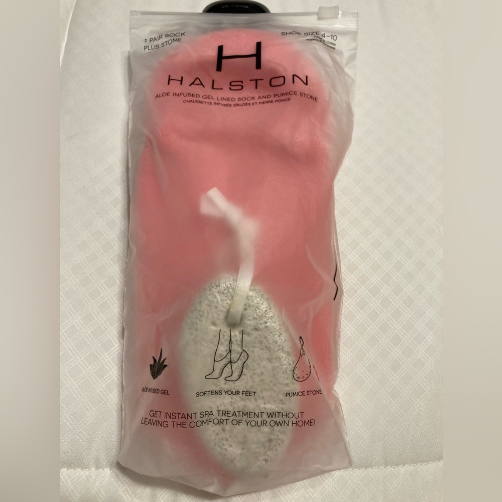 NEW Aloe infused gel lined sock and pumice stone by Halston
